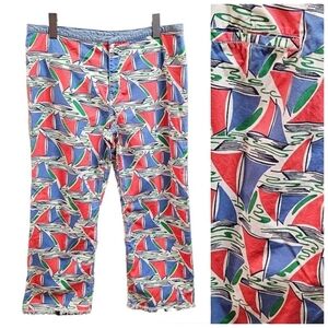 Tommy Hilfiger Summer Sailboat Print Coastal Grandma Cropped Frayed Hem Pants 12